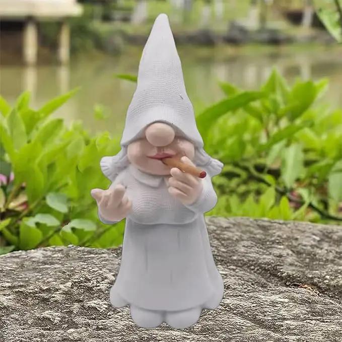 MINICAR 8'' H Funny Middle Finger Lady Gnomes Statues Outdoor Decor, Naughty Smoking Sculptures Garden Yard Patio Decorations, Paintable Unique Gifts by GreenHaven Gardens
