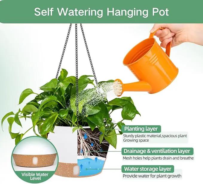 QCQHDU 2 Pack 10 inch Hanging Planters for Indoor Plants, Outdoor Hanging Baskets, Self Watering Pots with Drainage Holes & Removable Tray (White, 10 inch) by GreenHaven Gardens