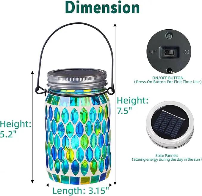 VOREEN 2 Pack Mosaic Solar Lanterns, Outdoor Glass Hanging Lights, Solar Table Lamps, Waterproof Night Lights, Jar Lights Easter Gifts, Decoration for Garden, Patio, Yard, Balcony, Blue&Red by GreenHaven Gardens