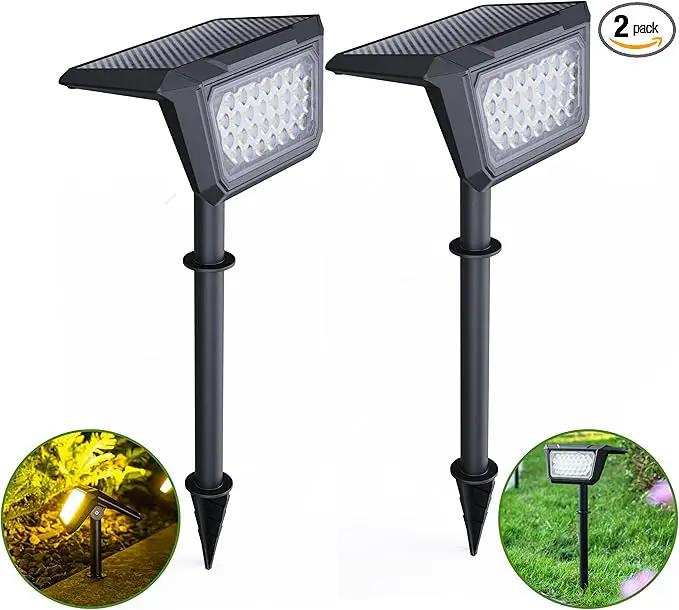 Solar Spot Lights Outdoor, [30 LEDs] High Brightness Long Range Landscape Lighting, [800LM2 Mode Adjustment] Led Outdoor Lights Solar Powered for House Garden Walkway (Warm 2packs) by GreenHaven Gardens