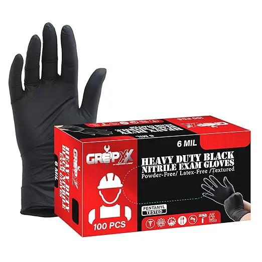 Heavy Duty 6 Mil Black Nitrile Gloves - Disposable, Latex & Powder Free | Mechanic, Food Prep & Tattoo | Rubber Gloves for Cooking, Cleaning & Household | Pack of (100) by GreenHaven Gardens