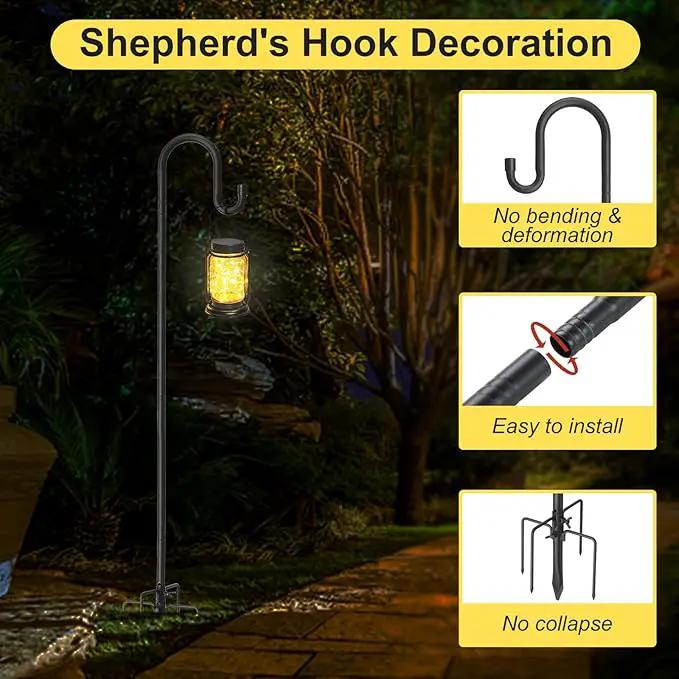 Heavy Duty Shepherd Hooks for Outdoor Decor, 62 Inch Tall Garden Hooks for Hanging Plants, Lanterns, Bird Feeders – Rust-Resistant Steel, Sturdy 5 Prongs Base – Black by GreenHaven Gardens
