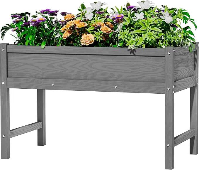 HDPE Raised Garden Bed with Legs, Outdoor Weather-Resistant Elevated Planter Box Stand for Seeds, Herbs, Flowers, Vegetables (Grey) by GreenHaven Gardens