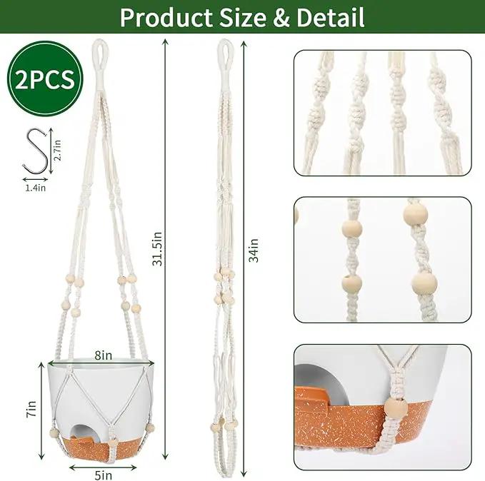 GARDIFE 8 Inch Hanging Planters with Macrame Plant Hanger for Indoor and Outdoor Plants, 2 Pack Large Self Watering Hanging Plant Pot with Basket Flower Pot with Drainage Hole, White by GreenHaven Gardens