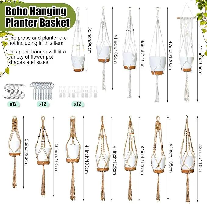 Hoteam 12 Pcs Macrame Plant Hangers Macrame Hanging Planters for Indoor Plants Handmade Boho Hanging Baskets Flower Pots Holder for Outdoor Home Wall Decor by GreenHaven Gardens