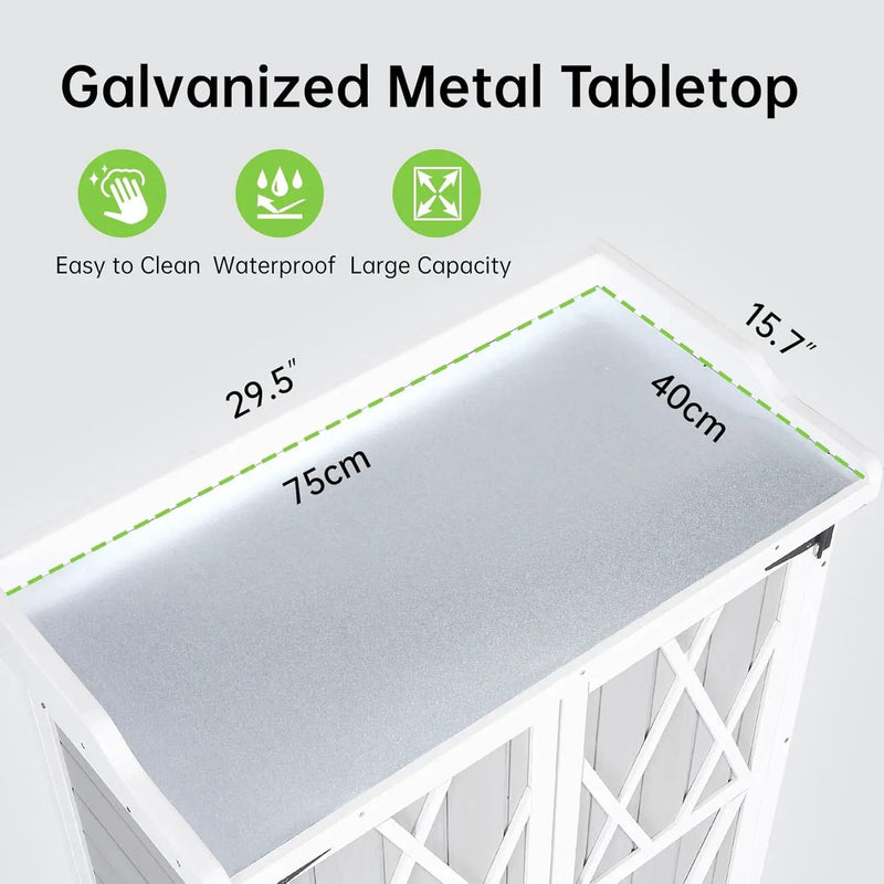Outdoor Cabinet with Metal Tabletop Garden Potting Bench Table - Outdoor Garden Patio Wooden Storage Cabinet with Adjustable Shelf, Wooden Storage Cabinets, Weatherproof for Garden Patio Lawn by GreenHaven Gardens