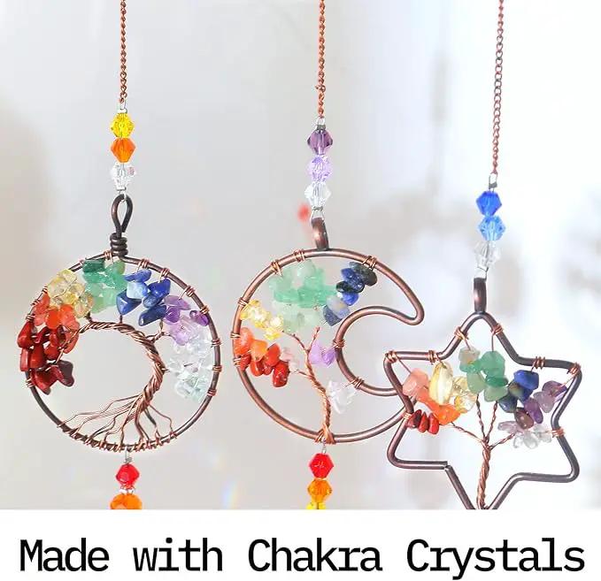 3pcs Rainbow Chakra Crystal Suncatcher Windows Hanging Tree of Life Sun Catchers Decor with Prisms for Car, Feng Shui Charms Decor for Home by GreenHaven Gardens