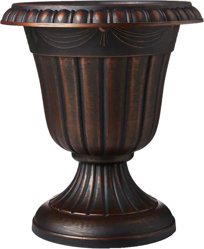 PL00CP Classic Traditional Plastic Urn Planter, 16" x 18", Brushed Copper by GreenHaven Gardens