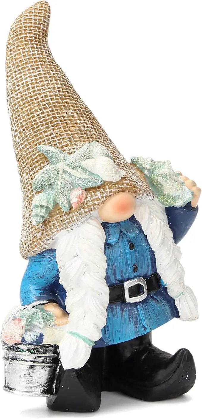 Leekung Gnome Statue Garden Decor - Ocean Gnome Figurine for Patio Lawn Yard Backyard Outdoor Indoor Home Decoration,Summer Gnomes with Shells Starfish,Swedish Beach elf tomte, for Women by GreenHaven Gardens