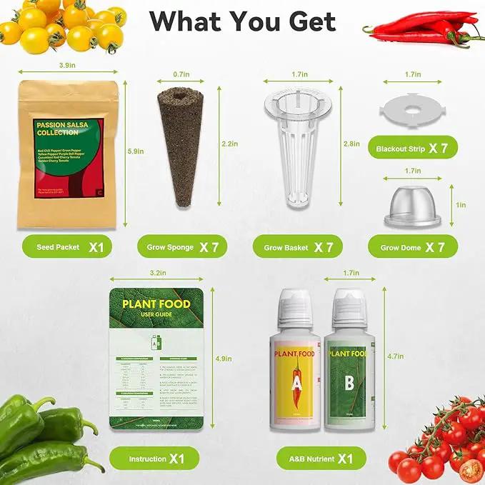 Salsa Garden Seed Pod Kit for AeroGarden, iDoo, Ahopegarden Hydroponic System, 400+ Seeds Includes Red Chili, Green, Yellow, and Purple Bell Pepper, Cucumber, Red/Golden Cherry Tomato (7-Pod) by GreenHaven Gardens