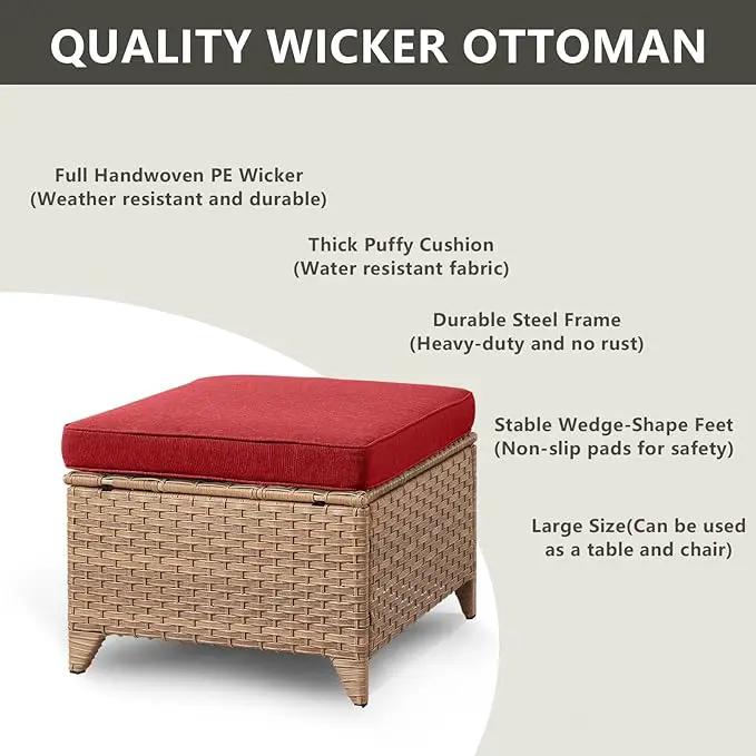 Outdoor Wicker Patio Furniture Set - 6 Piece Rattan Patio Conversation Set with 2 Rocking Swivel Chairs,2 Ottomans,1 Loveseat and 1 Coffee Table for Porch Deck Backyard Garden(Yellow/Red) by GreenHaven Gardens
