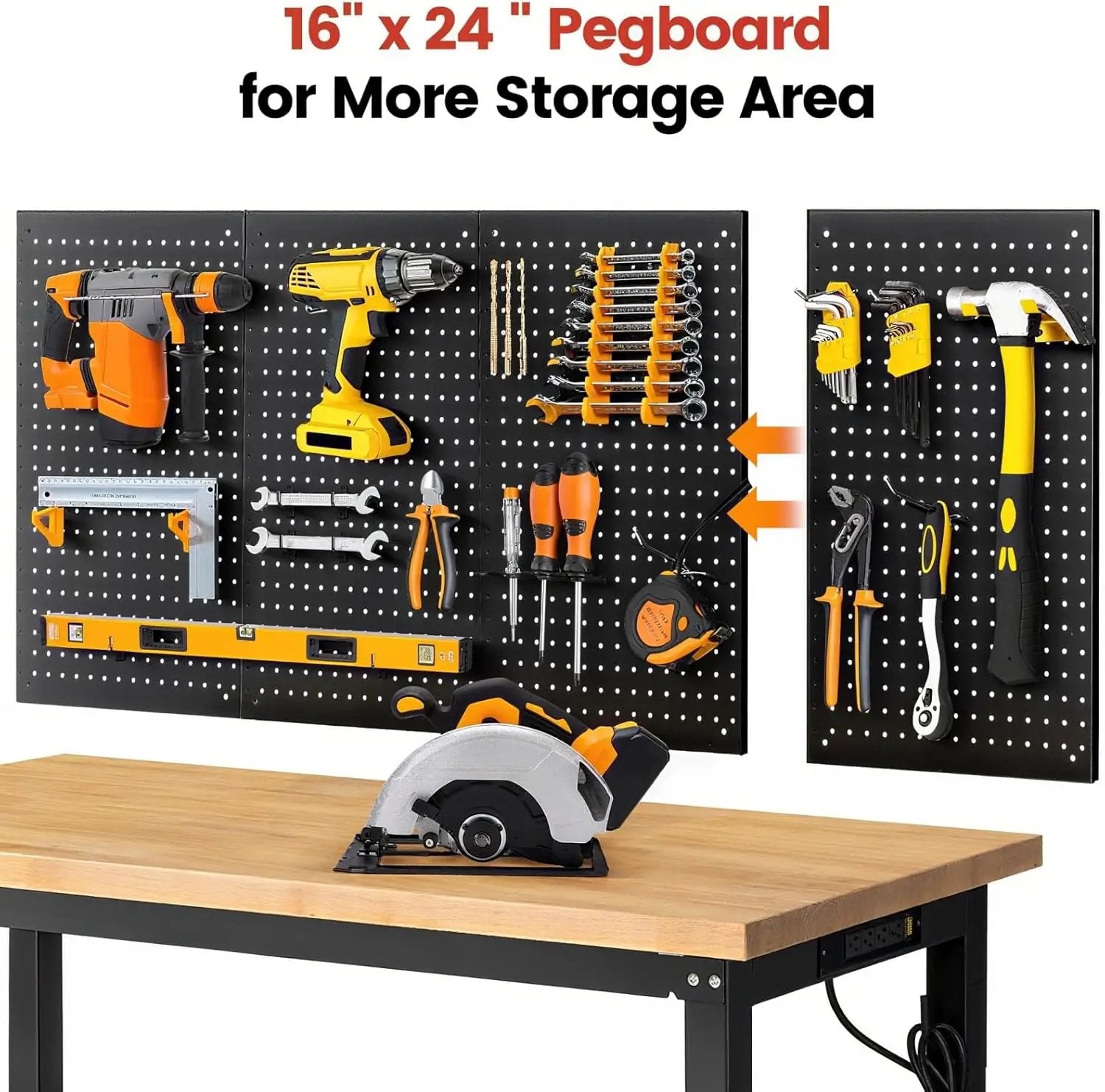 Work Table for Garage 60 x 22 Inch Adjustable Height Workbench Heavy Duty Rubberwood Tabletop Work Bench with Power Outlets Pegboard Pad for Woodworking Shop, Home, Office by GreenHaven Gardens
