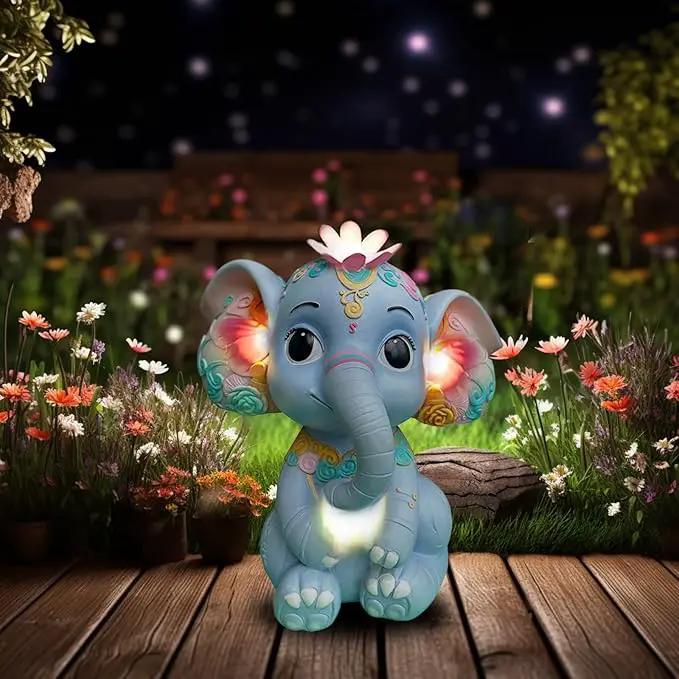 Solar Garden Outdoor Statue Elephant with 4 LED Lights,Lawn Decor Statue for Patio, Balcony,Yard Ornament,Ideal Gift for Christmas,Women,Mom,Grandma,Birthday or Unique Housewarming by GreenHaven Gardens