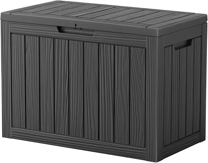 45 Outdoor Storage Box, Waterproof Resin Deck Box with Side Handles, Lockable Outdoor Bench for Indoor & Outdoor Use, Storage Bin for Patio Cushions, Garden Tools, Package Delivery, Black by GreenHaven Gardens