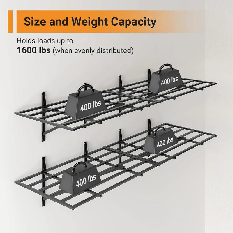 Solid 2x6 ft Garage Storage, 2 Pack 1600 lbs Total Weight Capacity, Heavy Duty Wall Mounted Shelving for Home, Kitchen & Pantry, Black by GreenHaven Gardens