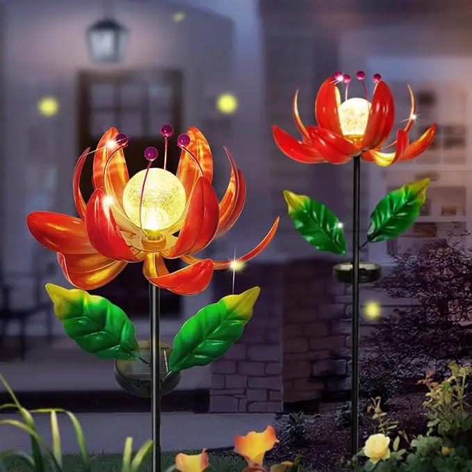 Solar Lights Outdoor Wind Spinners, Metal Lotus Flower Garden Decor with Waterproof LED Crackle Glass Globe for Patio Lawn Yard Outdoor Decor by GreenHaven Gardens