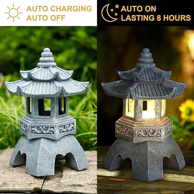 Zen Solar Pagoda Lantern Garden Statue, Indoor/Outdoor Zen Asian Decor for Landscape Balcony, Garden, Patio, Porch Yard Art Ornament by GreenHaven Gardens
