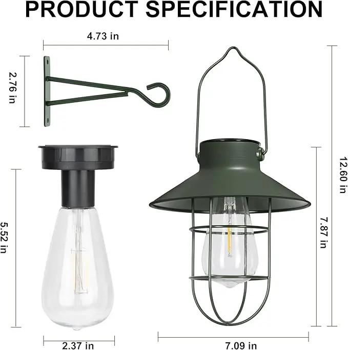 pearlstar Solar Lanterns Outdoor Metal Solar Powered Hanging Lights Waterproof for Wall Barn Yard Garden Patio Garage Balcony Porch Fence Decor, Warm White Edison Bulb (Green-2pack) by GreenHaven Gardens