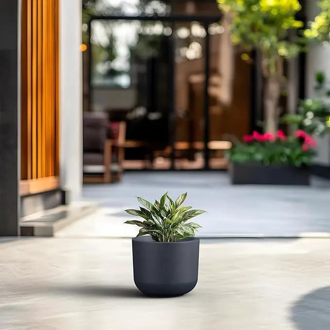 Kante Round Concrete Planter, 9 Inch Dia Classic Style Large Plant Pot with Drainage Hole for Indoor & Outdoor Plants, Ideal for Home, Patio, Garden, Charcoal by GreenHaven Gardens
