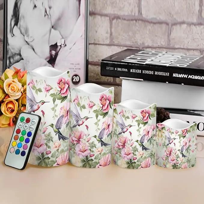 Ystardream Hummingbird Flower Flameless Candles with Remote Battery Operated Candles Elegant Realistic LED Candles with Remote and Timer Set of 4 for Valentines Home Wedding Birthdays by GreenHaven Gardens