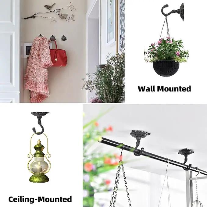 Sungmor Heavy Duty Ceiling Hooks for Hanging Plants, 2PC Black 3.5x3.9Inch Large Cast Iron Ceiling Hooks, Antique Decorative Ceiling Swag Hooks for Hanging Planter Chandelier Wind Chime Lantern Hanger by GreenHaven Gardens