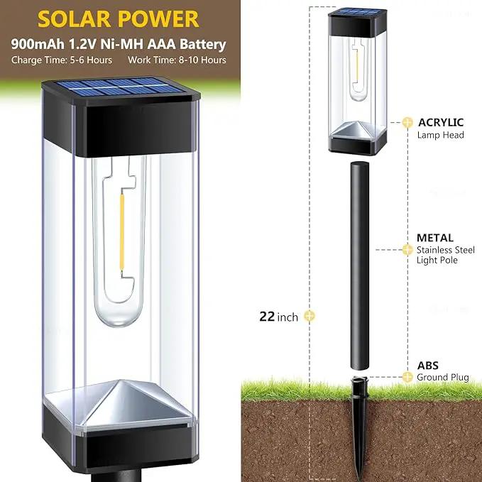 Solar Pathway Lights 8 Pack LED Waterproof Solar Outdoor Lights, Upgraded Stainless Steel Driveway Lighting with Tungsten Filament Bulb for Yard, Landscape, Garden, Walkway, Lawn, Path by GreenHaven Gardens