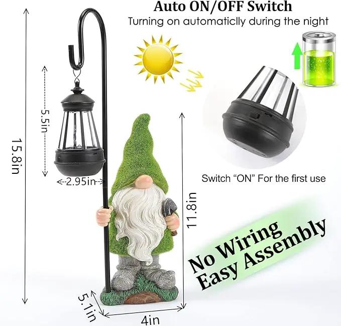 Flocked Garden Gnome Statue, Large Outdoor Gnome with Solar Lights, Funny Garden Figurines for Outdoor Home Yard Decor (15.8 Inch Tall) by GreenHaven Gardens