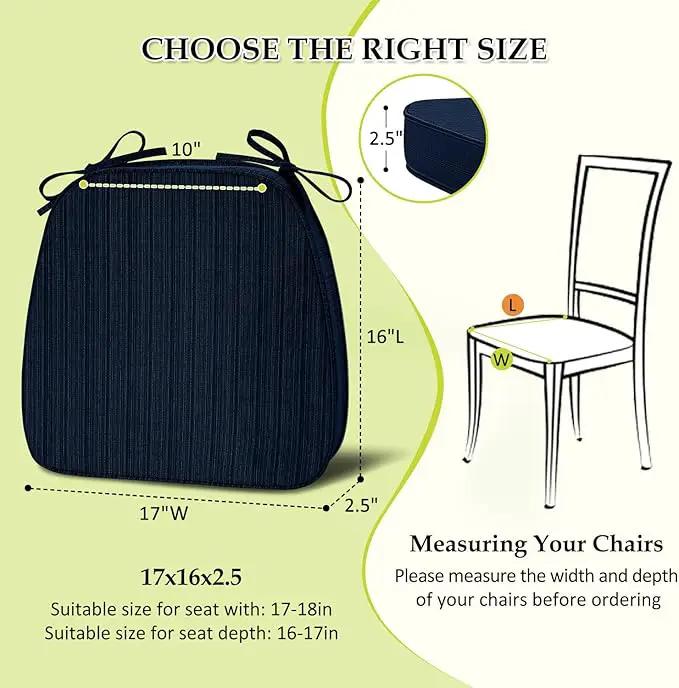 Chair Cushions for Dining Chairs, Indoor Chair Cushions with Ties，Waterproof Chair Pads Set of 6, Navy Blue, 17x16x2.5 Inch by GreenHaven Gardens