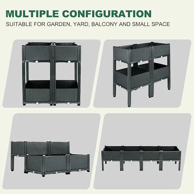 Emalie Raised Garden Beds Elevated Plastic Planter Box with Drainage Plugs Perfect for Vegetables Flowers Herbs Growing Outdoor, 63.0" Lx15.7 Wx16.5 H Grey by GreenHaven Gardens