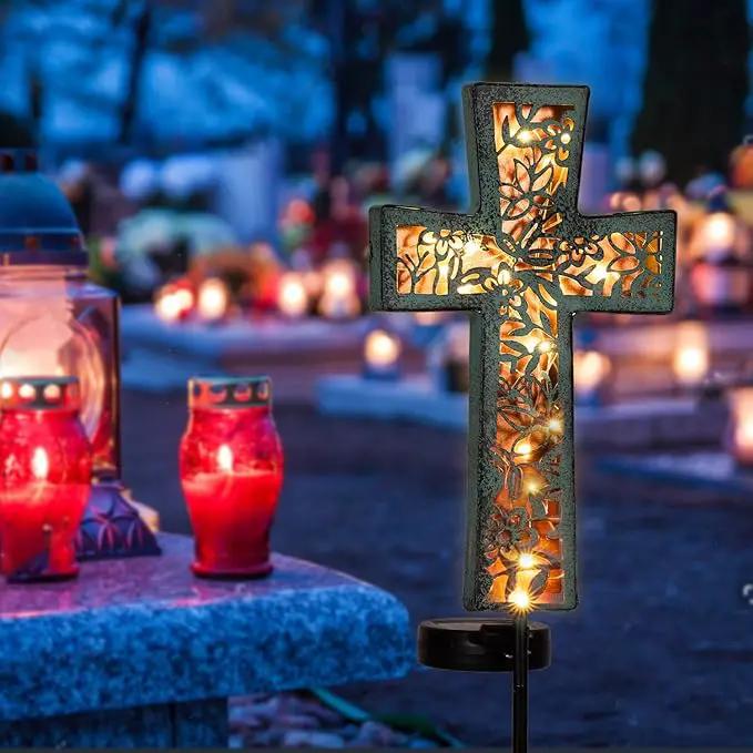 Solar Cross Garden Stake Lights 38inch Outdoor Waterproof Memorial Garden Decor 2 Lighting Modes Cemetery Decorations for Grave for Remembrance Gifts & Sympathy Gifts (Blue Cross) by GreenHaven Gardens