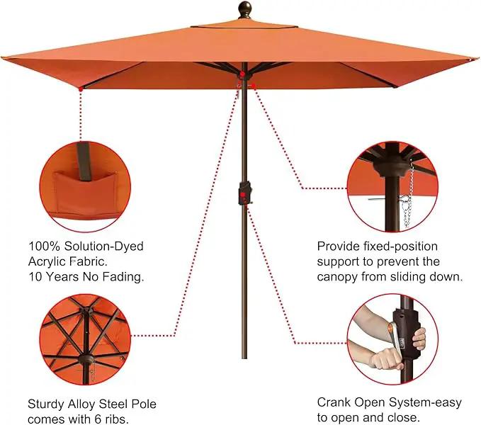 EliteShade USA 10-Year-Non-Fading 6.5x10Ft Rectangular Market Umbrella Patio Umbrella Outdoor Table Umbrella with Ventilation（Rust） by GreenHaven Gardens