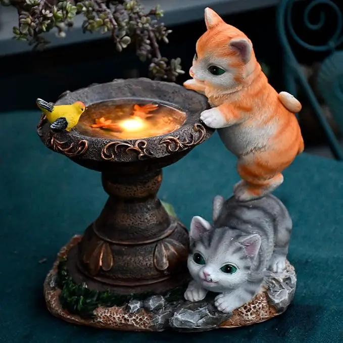 Cat Garden Figurines Outdoor Decor Solar Statue with LED Lights for Patio Lawn Yard Art Decoration Housewarming Garden Gift by GreenHaven Gardens