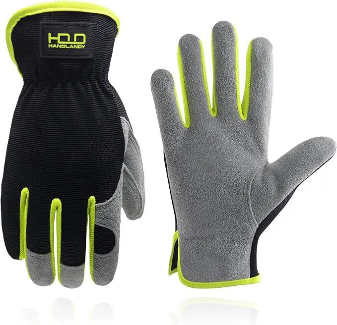 HANDLANDY Leather Work Gloves for Men & Women, Reinforced Durable Garden Gloves, Cowhide Working Glove for Gardening by GreenHaven Gardens