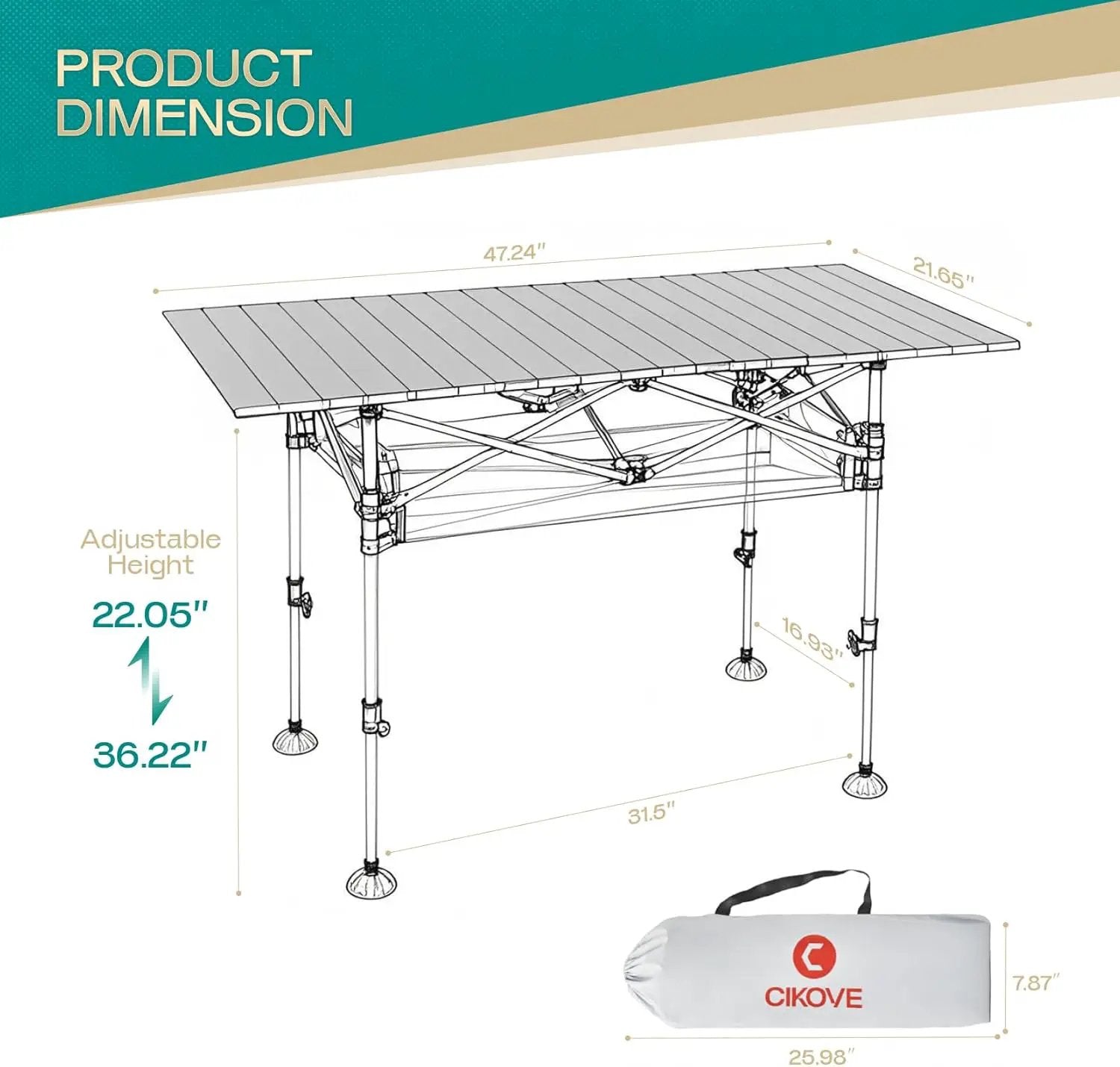 Height Adjustable Camping Table Tall Large Outdoor Folding Camping Table with Wide-Base Anti-Sink Legs & Carry Bag for Camping BBQ Beach Backyard (Black) by GreenHaven Gardens