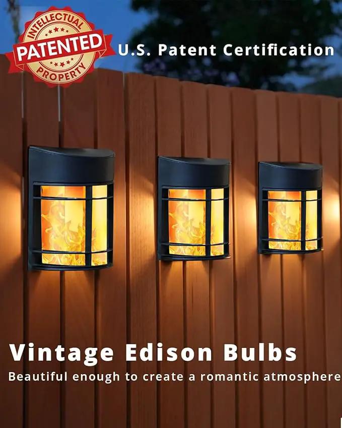 Flickering Flames Solar Fence Lights, Upgraded 8 Pack Waterproof Solar Outdoor Lights for Deck Fence Post Yard by GreenHaven Gardens
