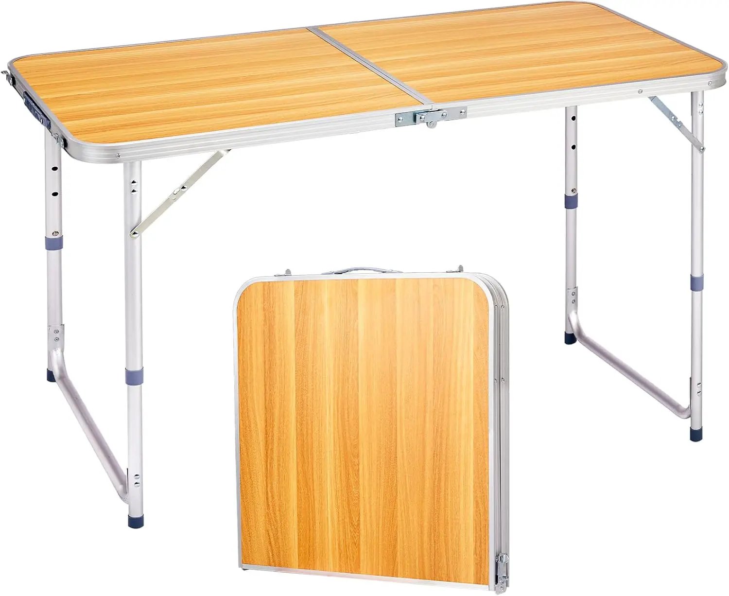 Outvita 4ft Portable Folding Camping Table, Outdoor Waterproof Adjustable Height Table, Aluminum Lightweight Suitcase Foldable Table for Picnic BBQ Beach Dining by GreenHaven Gardens