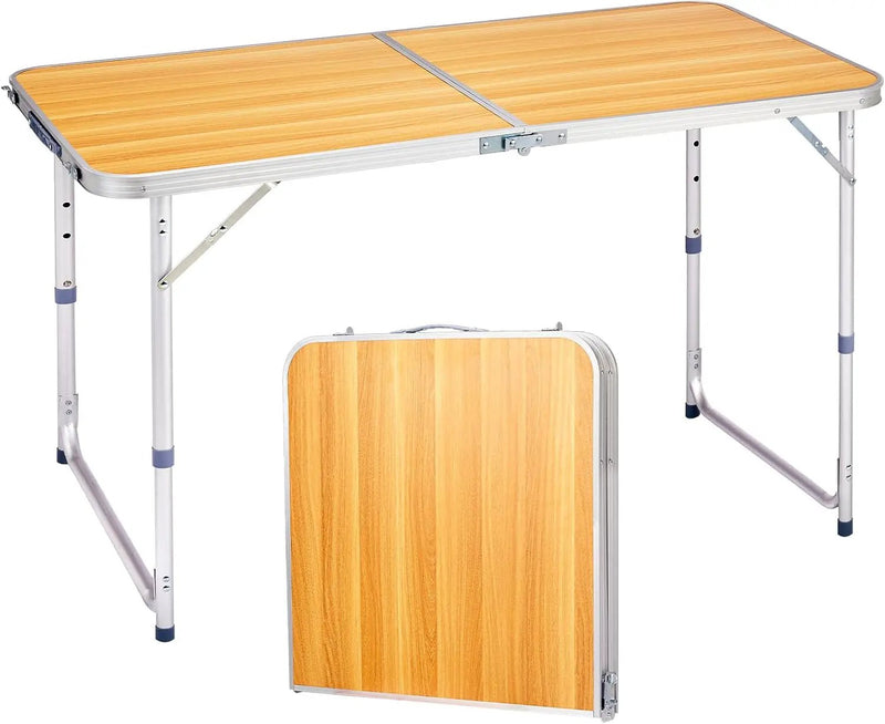Outvita 4ft Portable Folding Camping Table, Outdoor Waterproof Adjustable Height Table, Aluminum Lightweight Suitcase Foldable Table for Picnic BBQ Beach Dining by GreenHaven Gardens