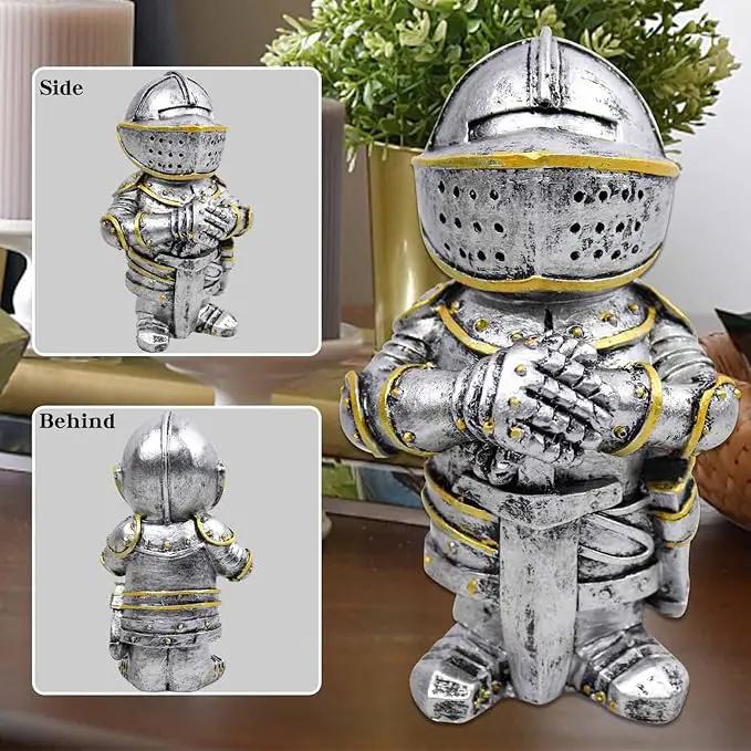 nezababy Knight Gnomes Guard Garden Statue Decoration Medieval Wee Crusader Battle Swordsman Fighting Outdoor Figurines Lawn Decor Resin (E) by GreenHaven Gardens