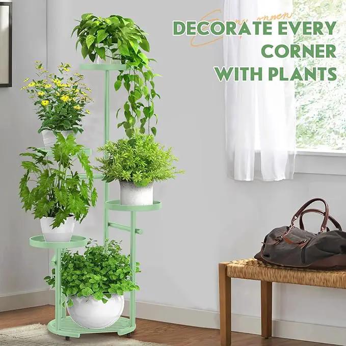 TOSKING 5 Tier Metal Plant Stand Indoor， Plant Shelf, Corner Shelf Flower Pot Stand for Outdoor Plant Stand for Living Room Balcony Garden Patio Bedroom (Green, 42inches) by GreenHaven Gardens
