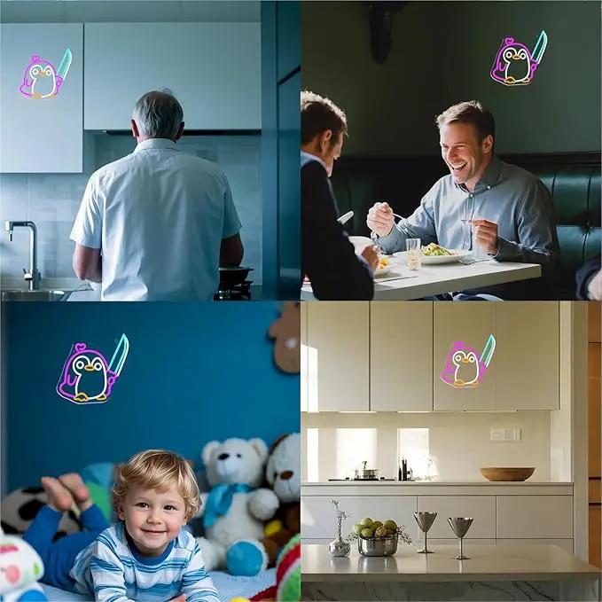Penguin Neon Sign Dimmable Penguin Knife Neon Signs for Wall Decor LED USB Powered Cute Anime Neon Light Sign For Boys Bedroom Room Garden Party Restaurant Home Decoration Birthday Gifts by GreenHaven Gardens