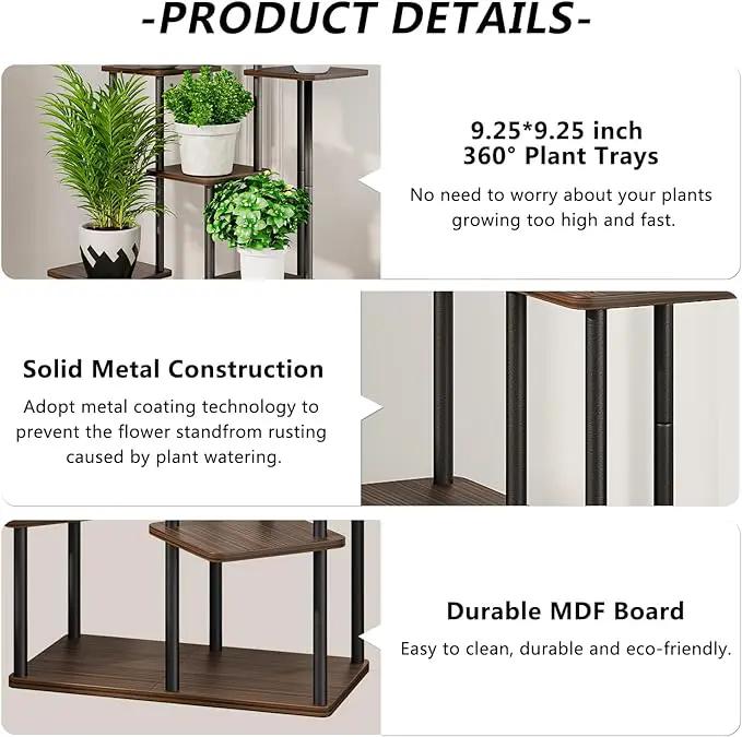 AZERPIAN Plant Stand 7 Tier Indoor Metal Flower Shelf for Multiple Plants Corner Tall Flower Holders for Patio Garden Living Room Balcony Bedroom, Black Oak by GreenHaven Gardens