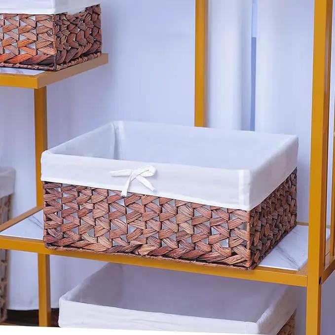 Rectangular Woven Seagrass Storage Bins with Handle,Kingwillow. (water hyacinth, Medium) by GreenHaven Gardens
