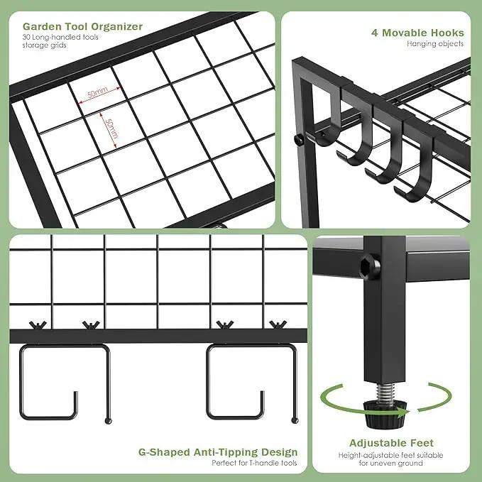 Garden Tool Organizer Rack for Garage, Yard Tool Tower Rack Organizer, Tools Stand Storage with Hooks Black Metal Garden Tools Holder for Yard Shed Garage Organization by GreenHaven Gardens