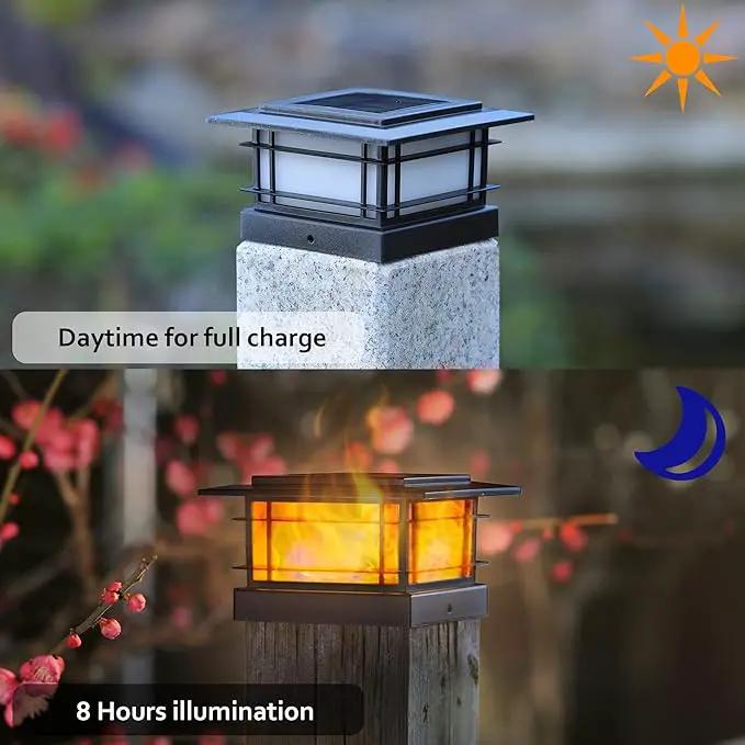 Dynaming 2 Pack Solar Flame Post Lights Outdoor, Solar Powered Fence Post Cap Lights, High Brightness Flickering Flame SMD LED Lighting Decor for Garden Deck Patio, 4x4, 5x5 or 6x6 Vinyl/Wooden Posts by GreenHaven Gardens