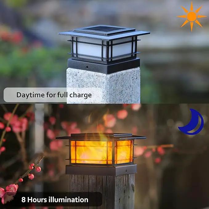 Dynaming 6 Pack Solar Flame Post Lights Outdoor, Solar Powered Fence Post Cap Lights, High Brightness Flickering Flame SMD LED Lighting Decor for Garden Deck Patio, 4x4, 5x5 or 6x6 Vinyl/Wooden Posts by GreenHaven Gardens