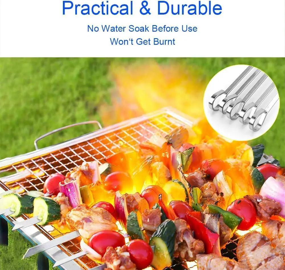 Shish Kabob Skewers, Kebab Skewers 17.7" Stainless Steel Reusable Flat BBQ Sticks for Meat Chicken Shrimp and Vegetable(10-Pack) by GreenHaven Gardens