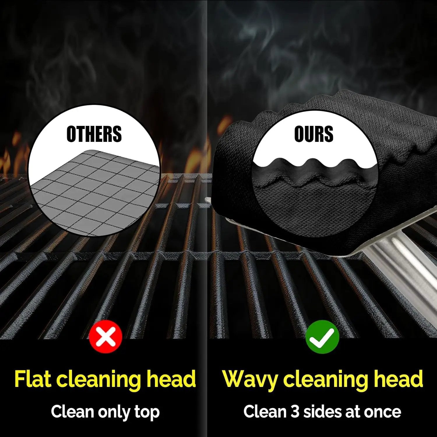 Grill Brush Bristle Free,Upgraded Aramid Fiber Wavy Pad Perfect for Cast Iron Grates/Porcelain/Weber Gas/Charcoal Grill,Replaceable Cleaning Head,Safe Grill Brush for Outdoor Grill by GreenHaven Gardens