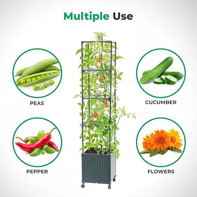 Raised Garden Bed with Tomato Planter Cage, 56.7” Trellis Planter Boxes with Wheels for Outdoor Patio Greenhouse Gardening Climbing Vegetables by GreenHaven Gardens