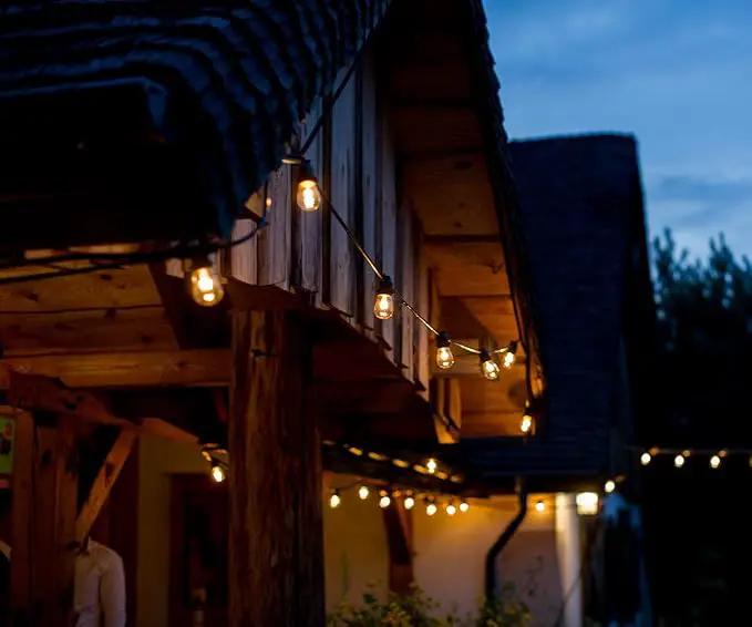 Hometown Evolution, Inc. 100' E26 Commercial LED Outdoor String Lights (100 Foot 50 Socket, S14 LED Filament 1 Watt Light Bulbs) by GreenHaven Gardens