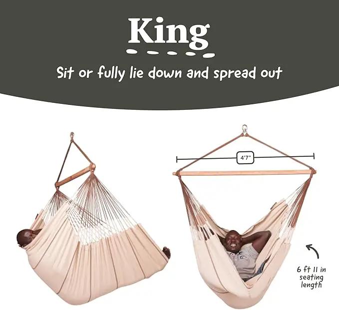 LA SIESTA® - XL King Habana Cotton Hammock Chair & CasaMount - Hanging Chair w/Suspension Kit for Walls Ceilings & Square Beams - Indoor Outdoor Swing Hanging Chair Bedroom Patio Balcony - Nougat by GreenHaven Gardens